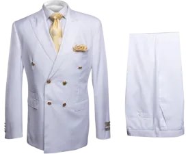 Rossi Man White Men's Double Breasted Suit Slim-fit Flat