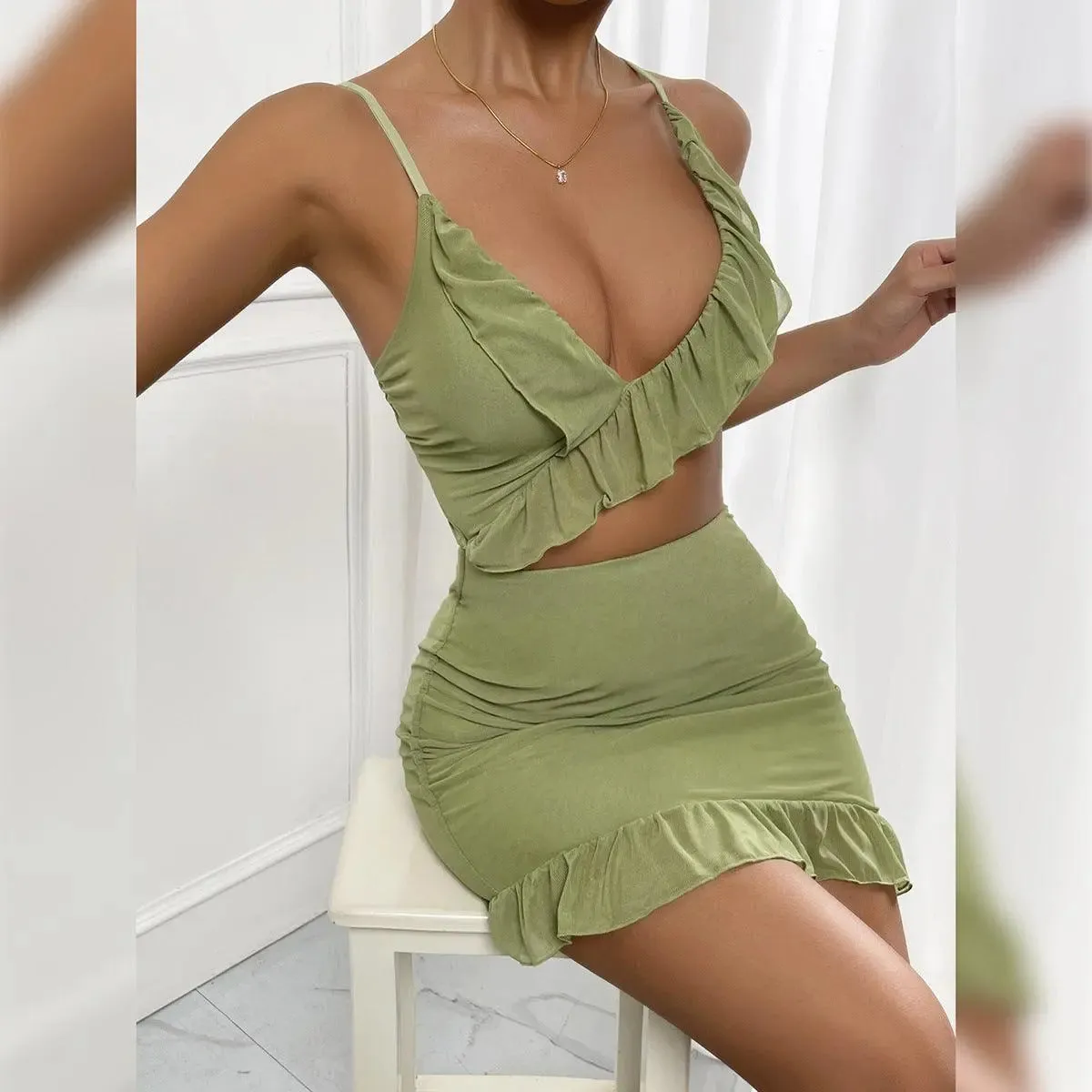Sage Green Ruffle Two-Piece Set