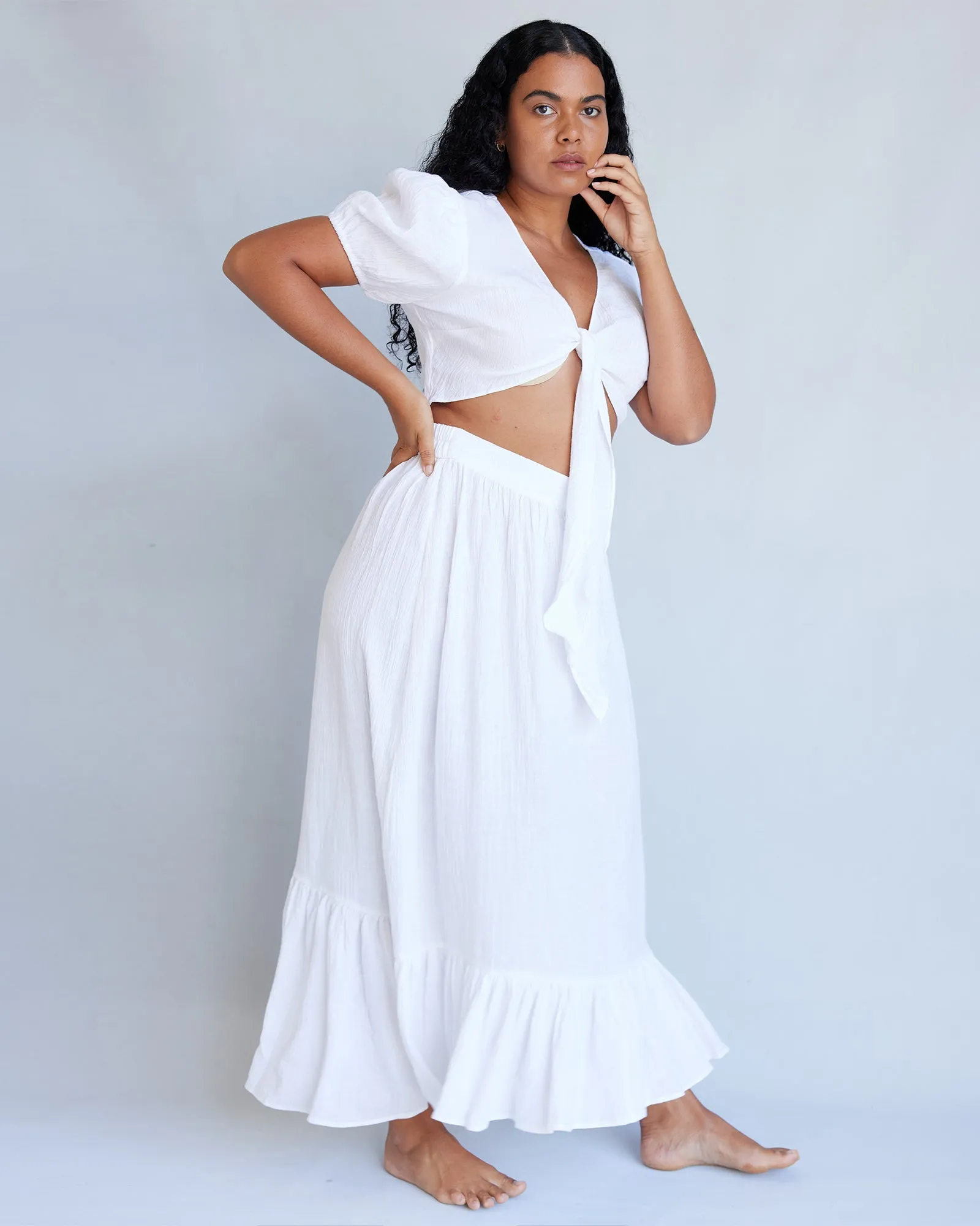 Saloma Linen Skirt - White