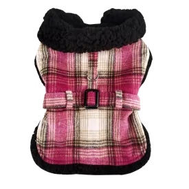 Sherpa-Lined Coat | Hot Pink & Tan Plaid