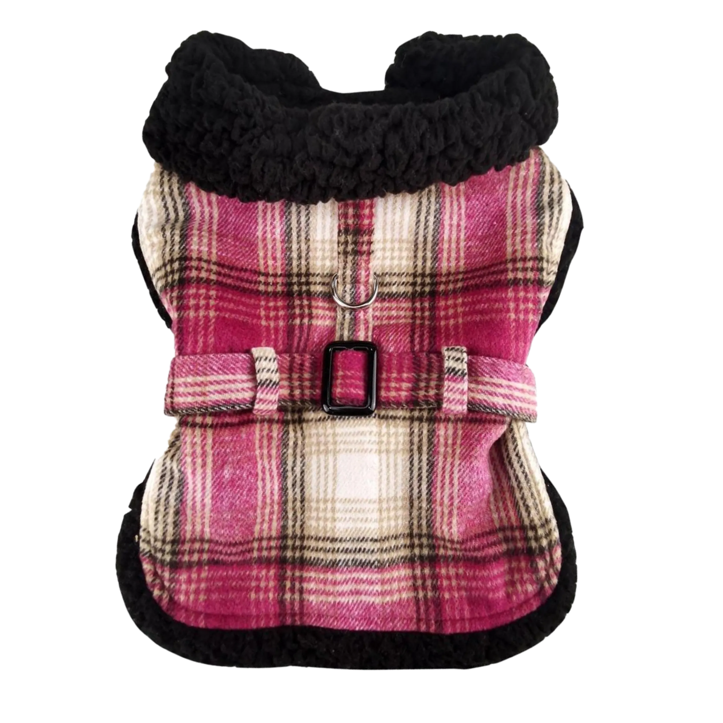 Sherpa-Lined Coat | Hot Pink & Tan Plaid