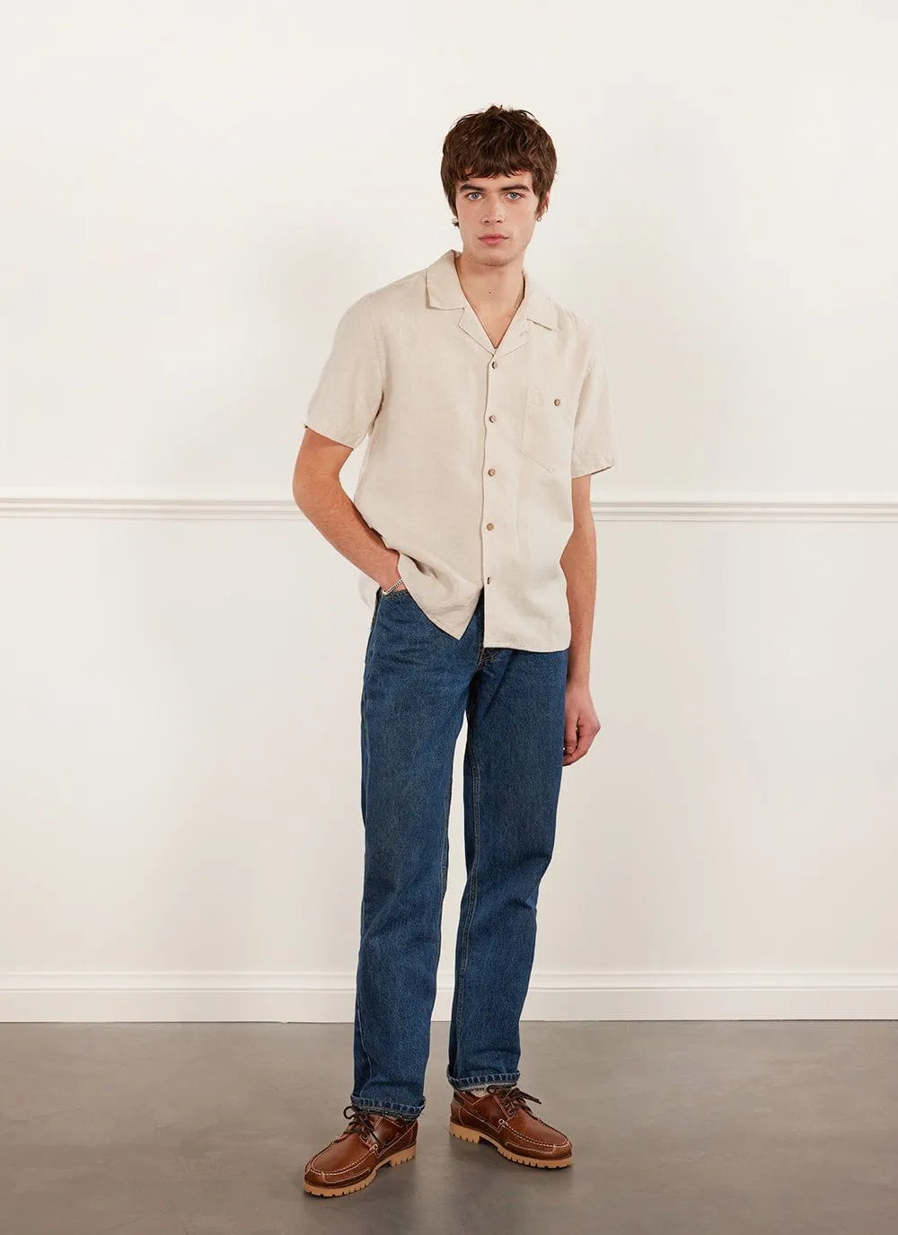 Short Sleeve Cuban Shirt | Linen | Stone