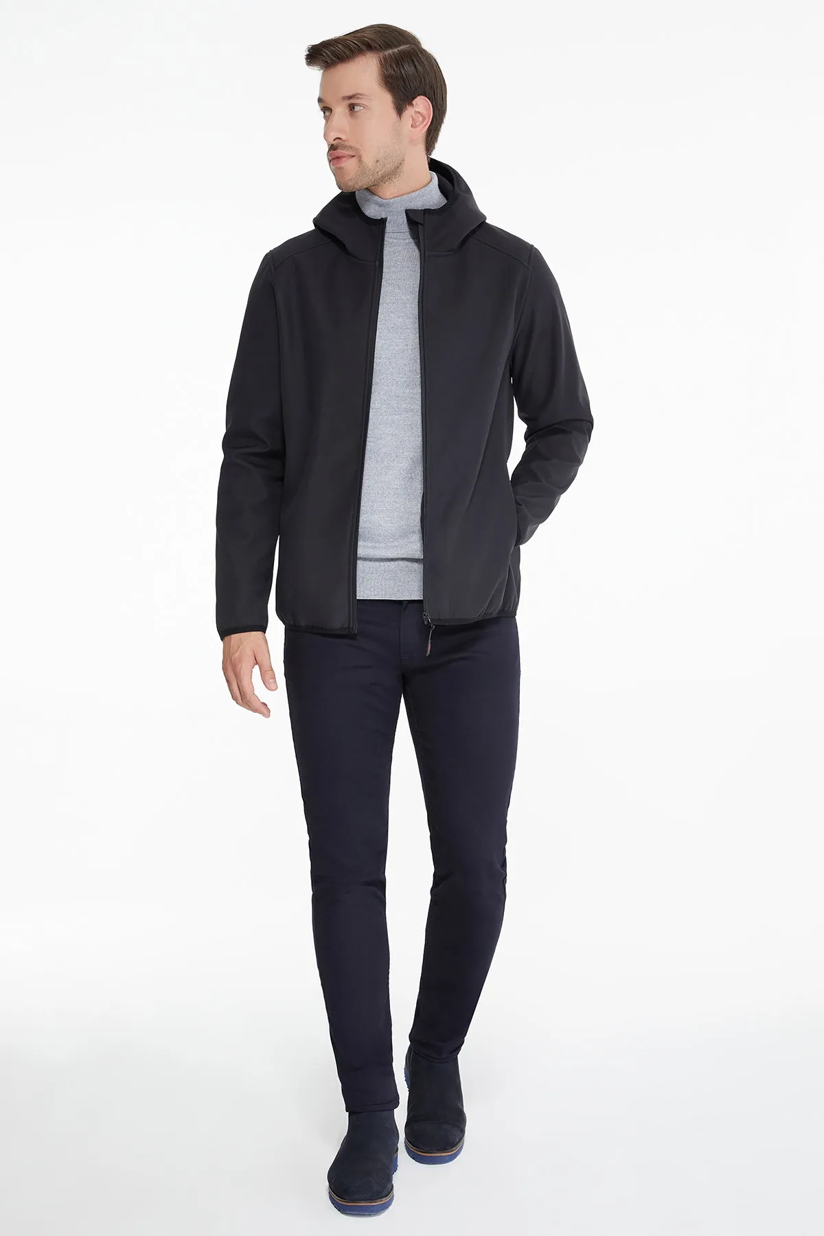 Slim Fit Fleece Apollo Charcoal Hooded Coat