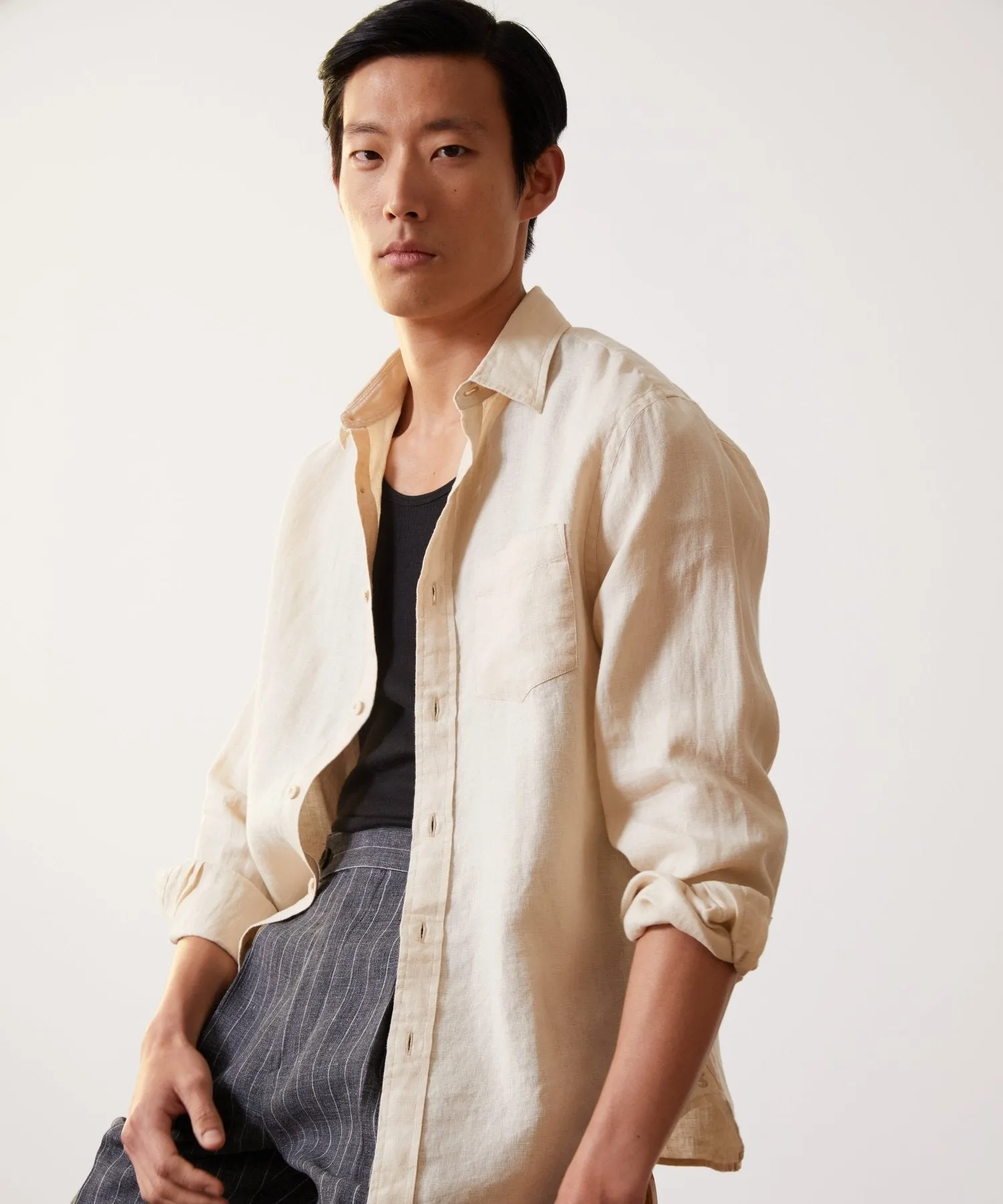 Slim Fit Sea Soft Irish Linen Shirt in Sand Dollar