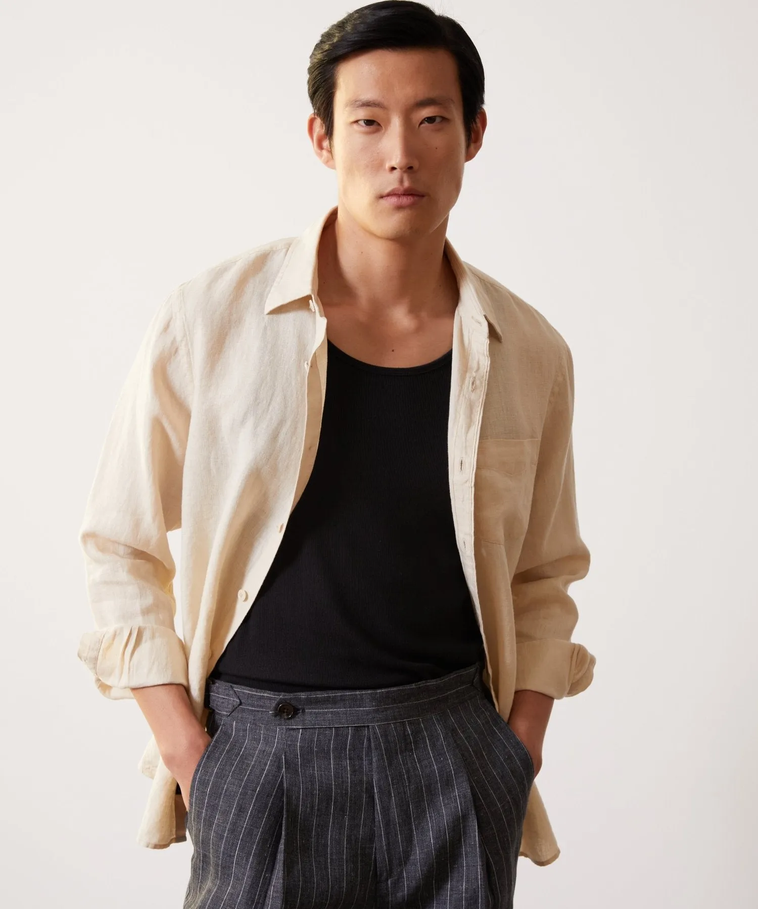 Slim Fit Sea Soft Irish Linen Shirt in Sand Dollar