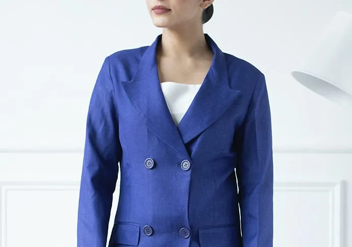 Stylish Women's Double Breast Pant Suit - Royal Blue