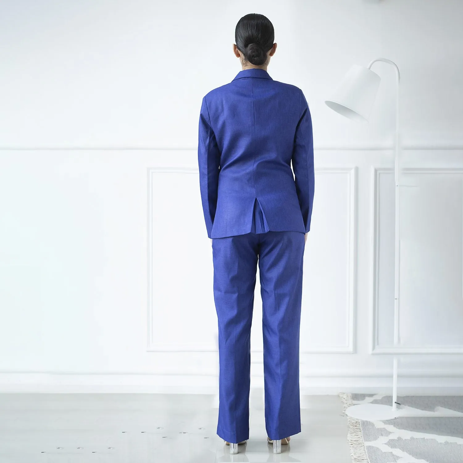 Stylish Women's Double Breast Pant Suit - Royal Blue