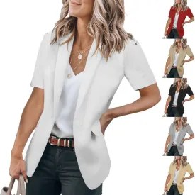 Summer Blazers for Women Lightweight Casual Lapel One Button Short Sleeve Jacket Business Open Front Office Blazers