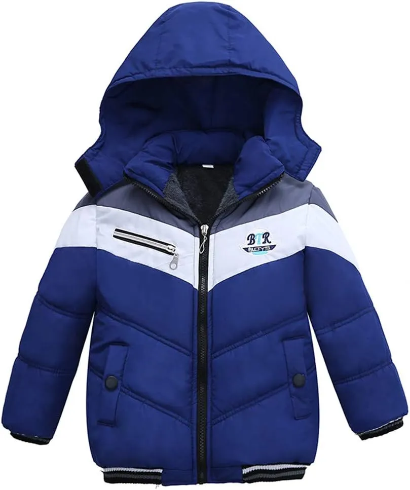 Toddler Boys Girls Down Jacket Fur Hood Thick Warm Winter Coat Parka Kids Fleece Lined Quilted Padded Jacket Coat