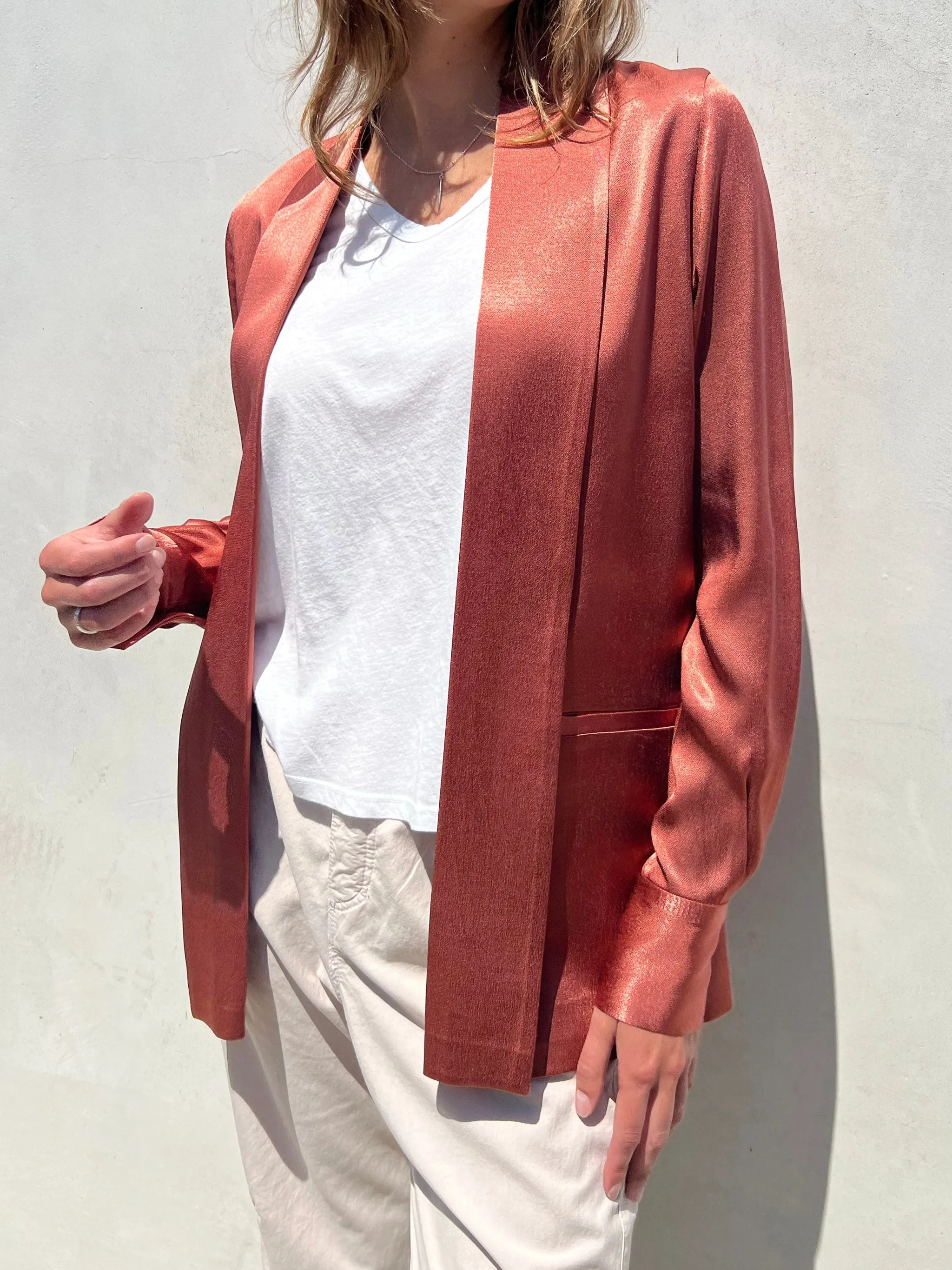 Tux Jacket in Italian Satin - Sable