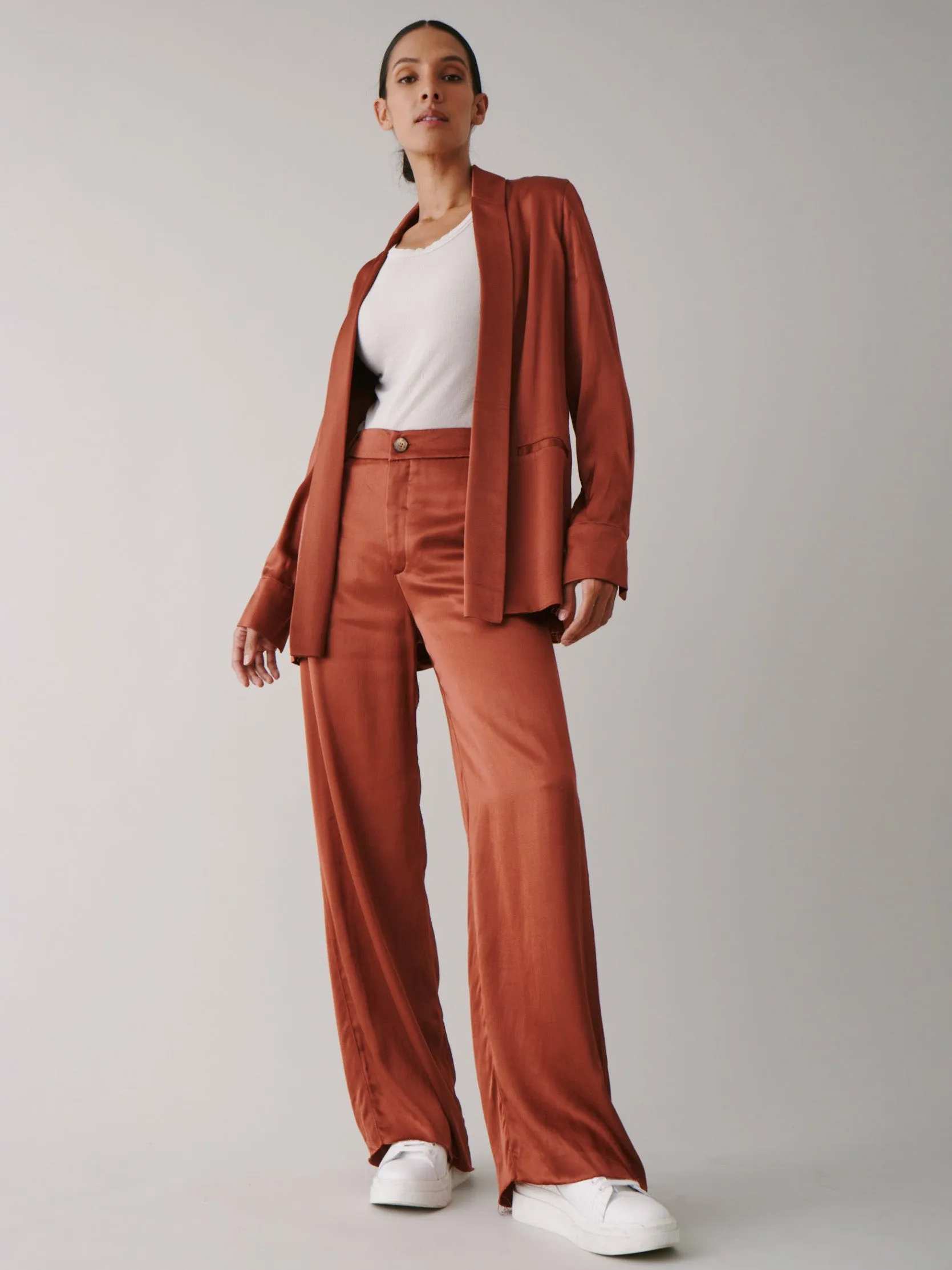 Tux Jacket in Italian Satin - Sable