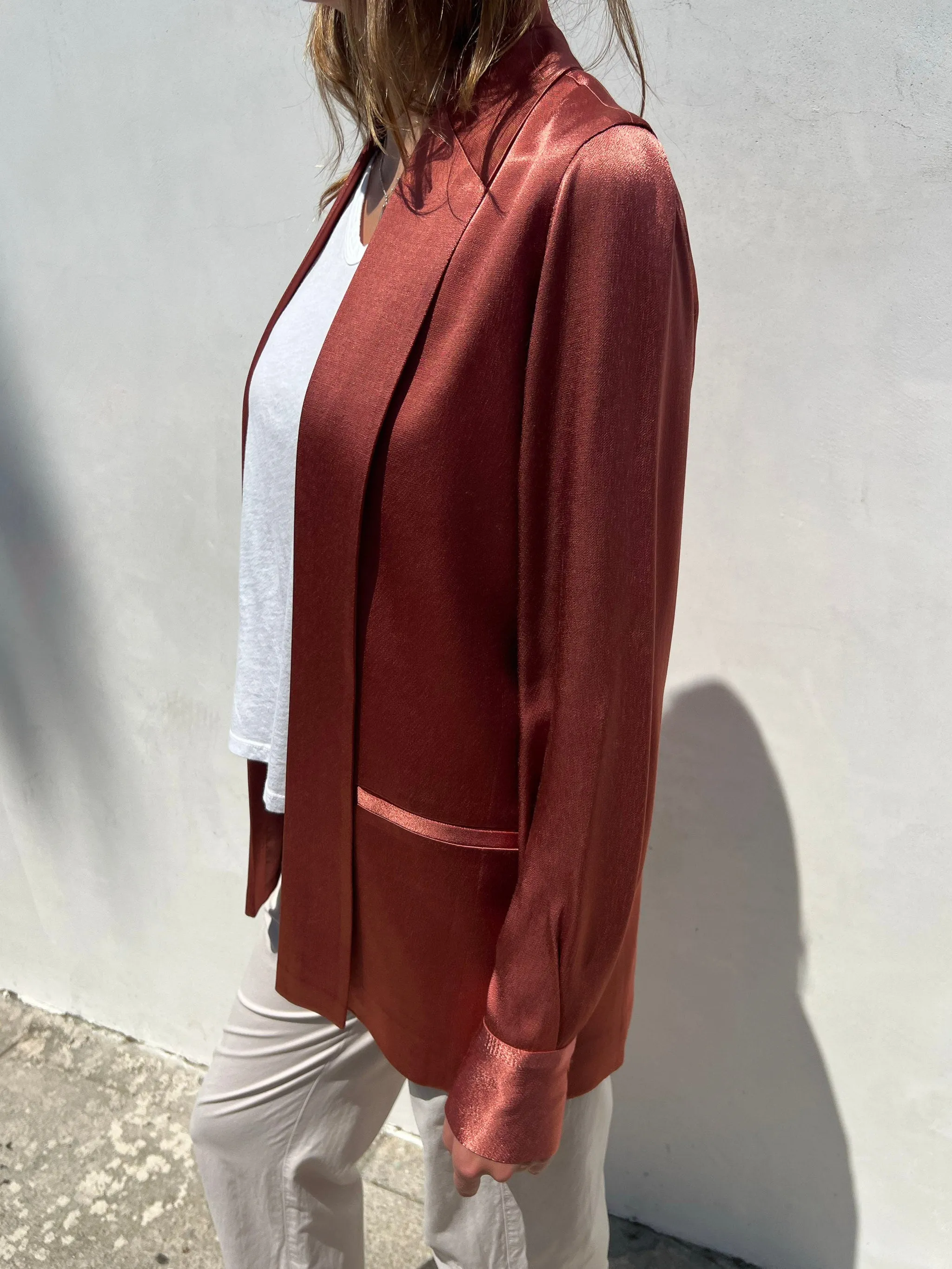 Tux Jacket in Italian Satin - Sable