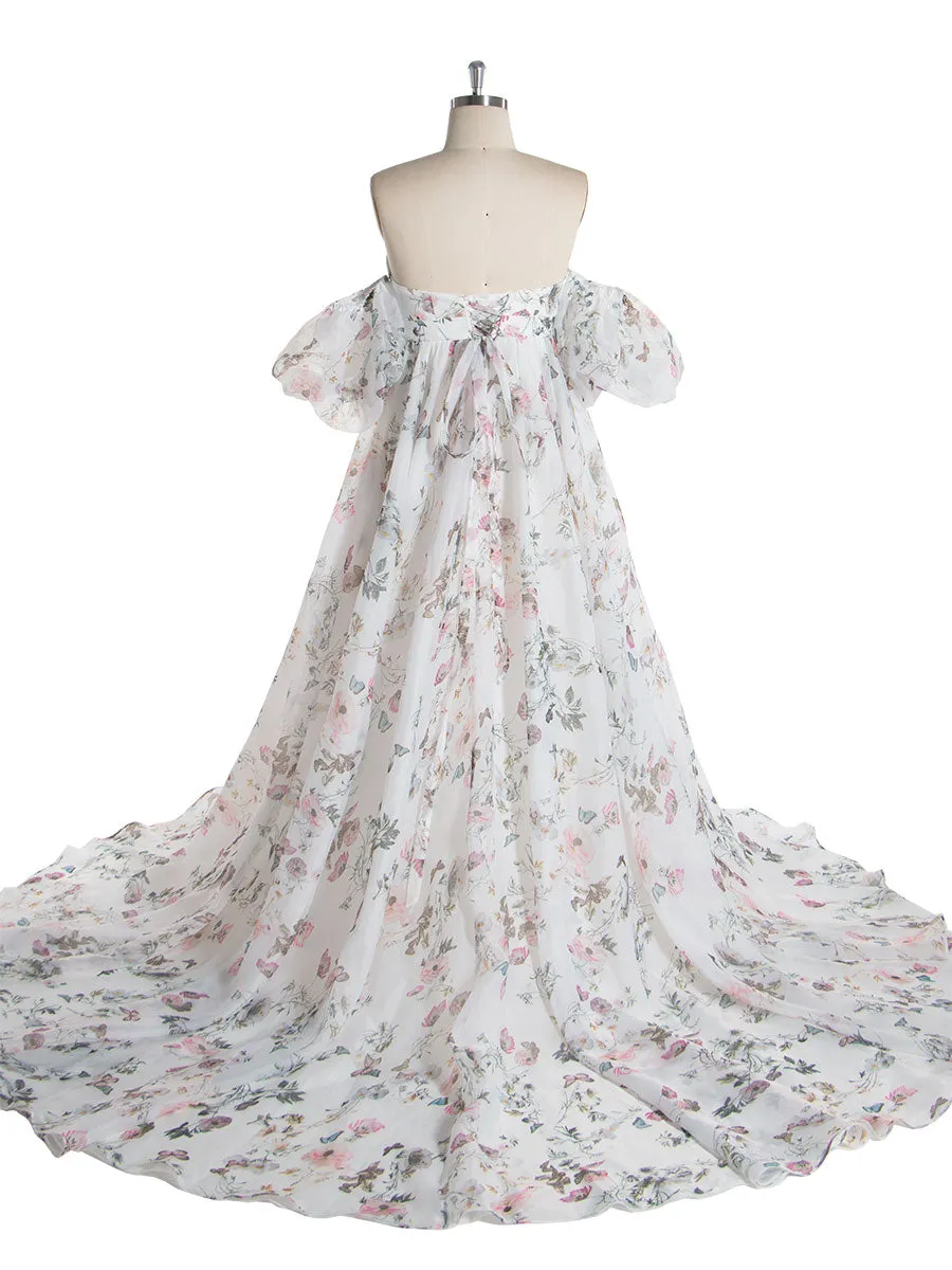 V Neck Printed Floral Maternity Dress for Photoshoot Maternity Gown for Baby Shower and Wedding YW240079