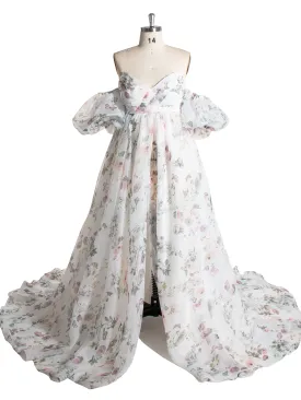 V Neck Printed Floral Maternity Dress for Photoshoot Maternity Gown for Baby Shower and Wedding YW240079