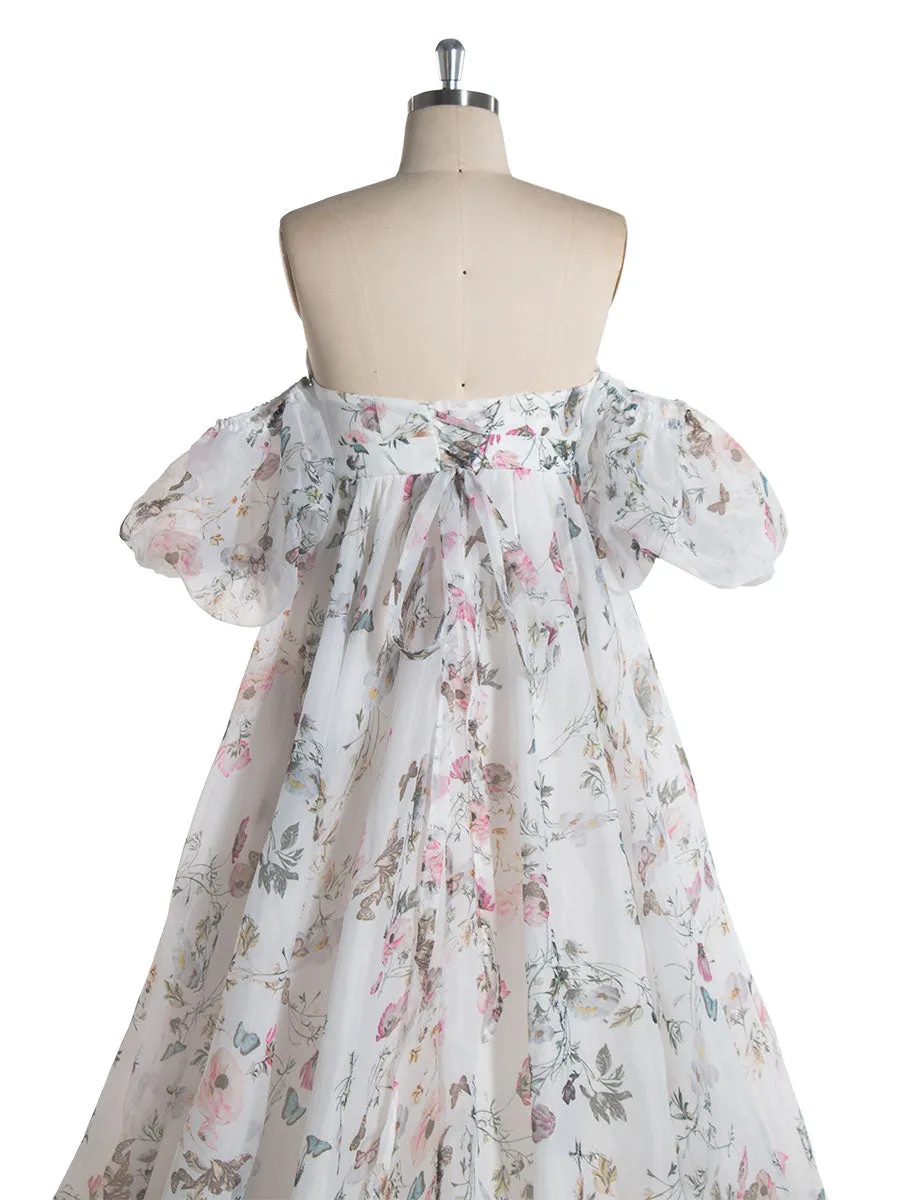 V Neck Printed Floral Maternity Dress for Photoshoot Maternity Gown for Baby Shower and Wedding YW240079