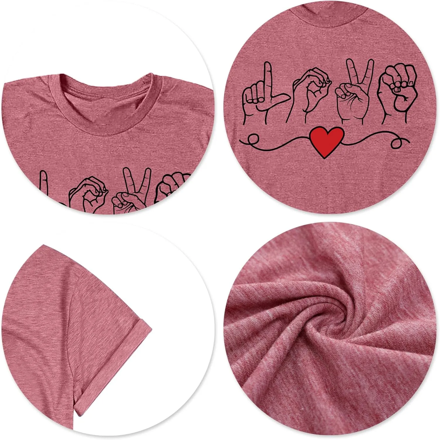 VVNTY Valentines Shirts Women Love Sign Tops Hand Language Graphic Tee