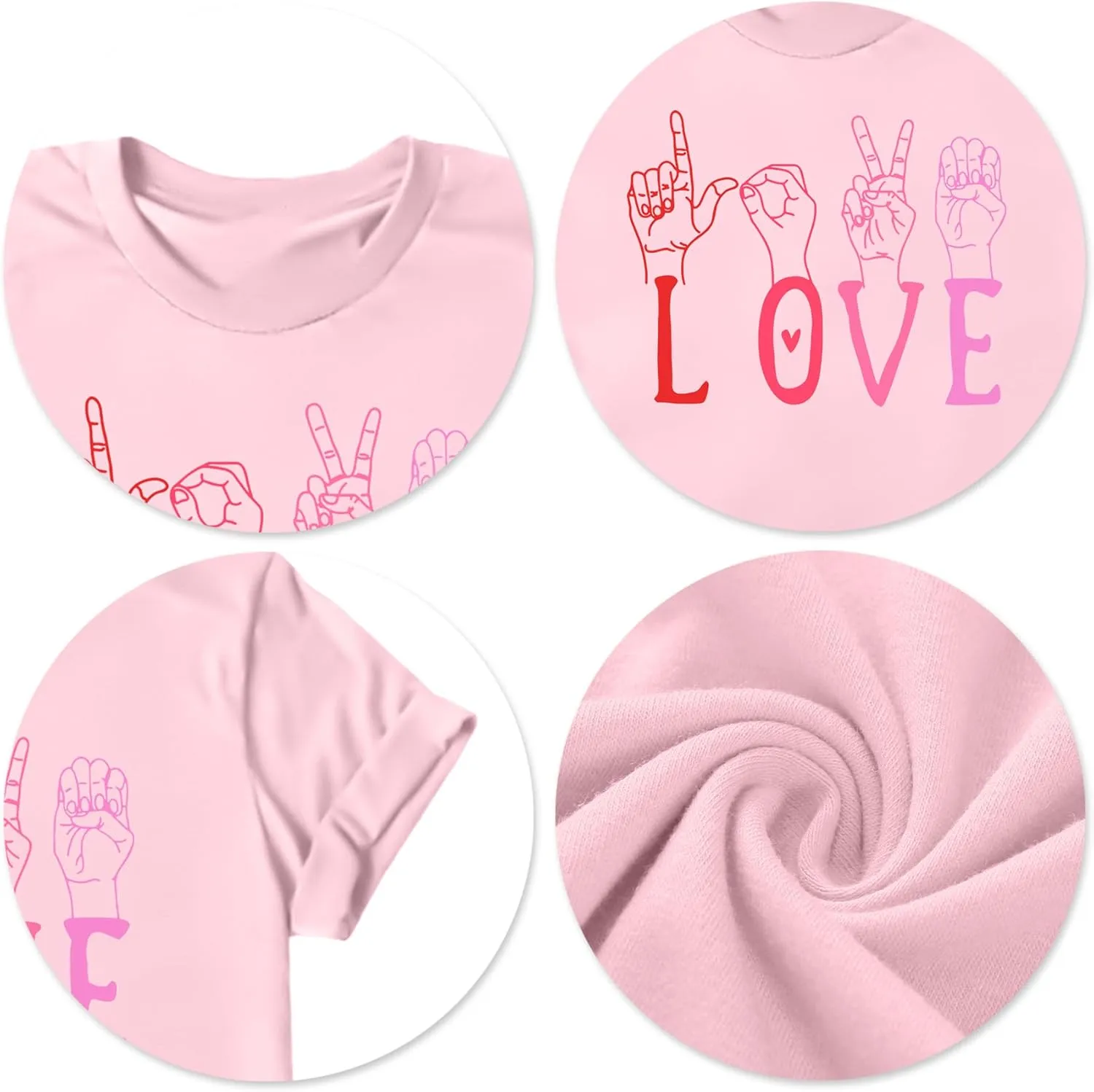 VVNTY Valentines Shirts Women Love Sign Tops Hand Language Graphic Tee