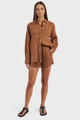 (W) Hampton Linen Shirt in Gingerbread