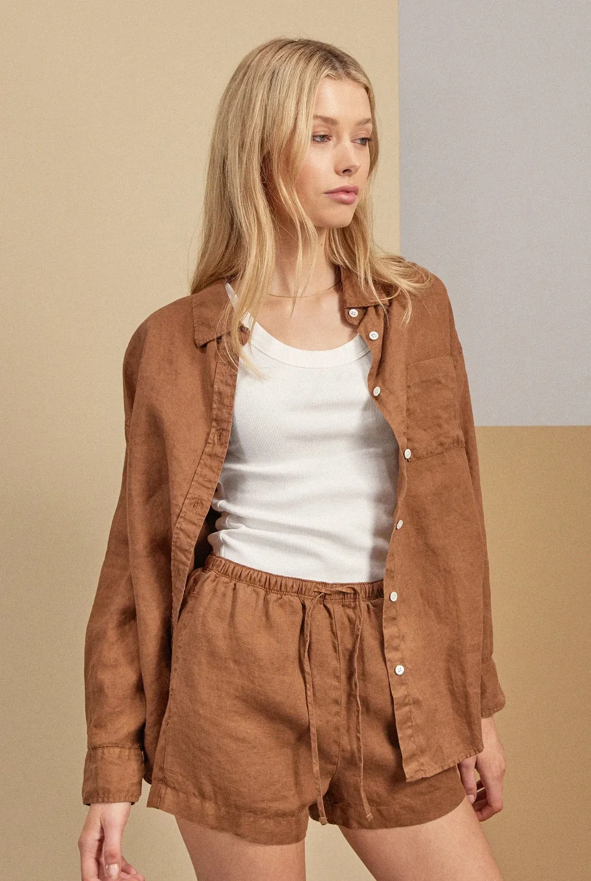 (W) Hampton Linen Shirt in Gingerbread