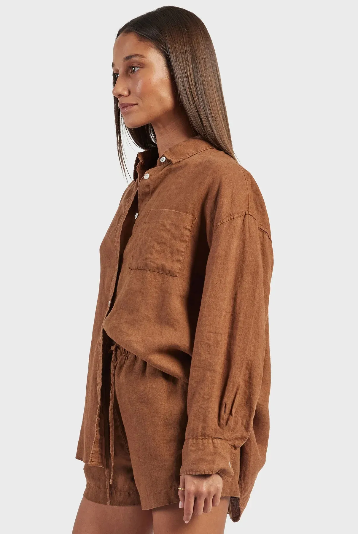 (W) Hampton Linen Shirt in Gingerbread