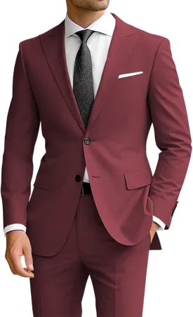 Wangyue Men's 2 Piece Suit Slim Fit Suits for Men Two Button Blazer Formal Business Jacket Suit for Wedding Prom Dinner