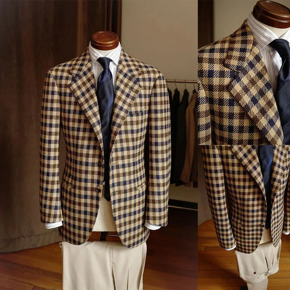 WIAOFELLAS -  Plaid Suits For Men Single Breasted Notch Lapel Wedding Tuxedo Blazer 2024 Formal Party jacket Pants Set Customized Size
