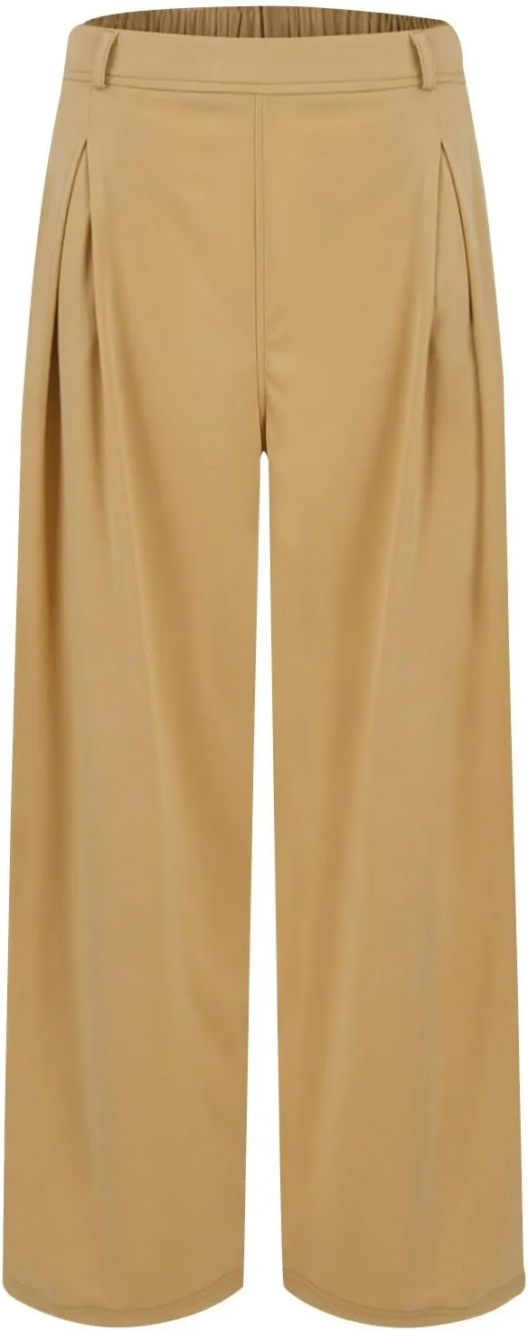 Wide Leg Pants for Women Pull On Flowy Palazzo Pants Lightweight Summer High Wasited Dress Pants with Pockets