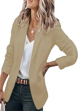 WIWIQS Women's Long Sleeve Open Front Blazer Lapel Work Office Casual Suit Solid Color Comfy Blazers