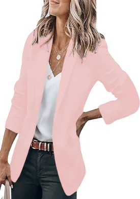 WIWIQS Women's Long Sleeve Open Front Blazer Lapel Work Office Casual Suit Solid Color Comfy Blazers