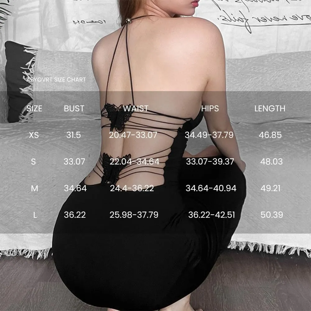 Women Backless Butterfly Dress Sexy V Neck Sleeveless Open Back Maxi Dress Party Cocktail Bodycon Long Dress