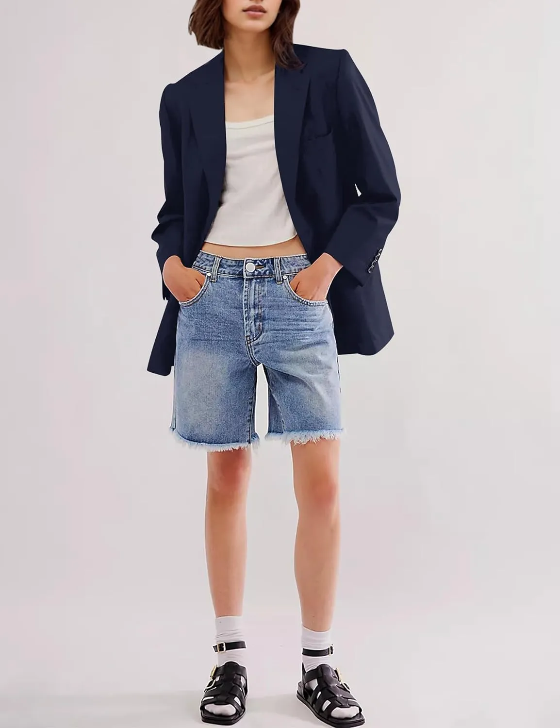 Women Casual Oversized Blazers Bow Tie Blazer Suit Lapel Open Front Office Blazer Jacket Button Down Work Cardigan