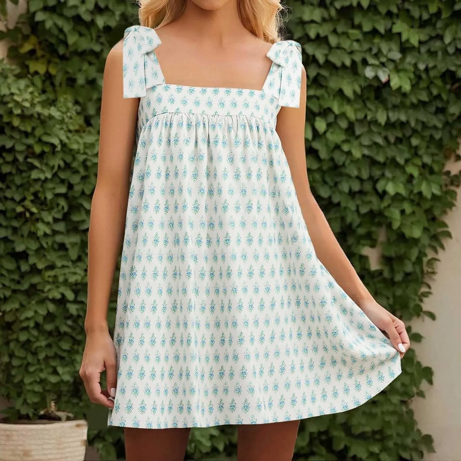 Women Summer Floral Boho Dresses 2025 V Neck Chiffon Short Sleeve Midi Dress Elegant Tie Waist Casual Wedding Prom Dress