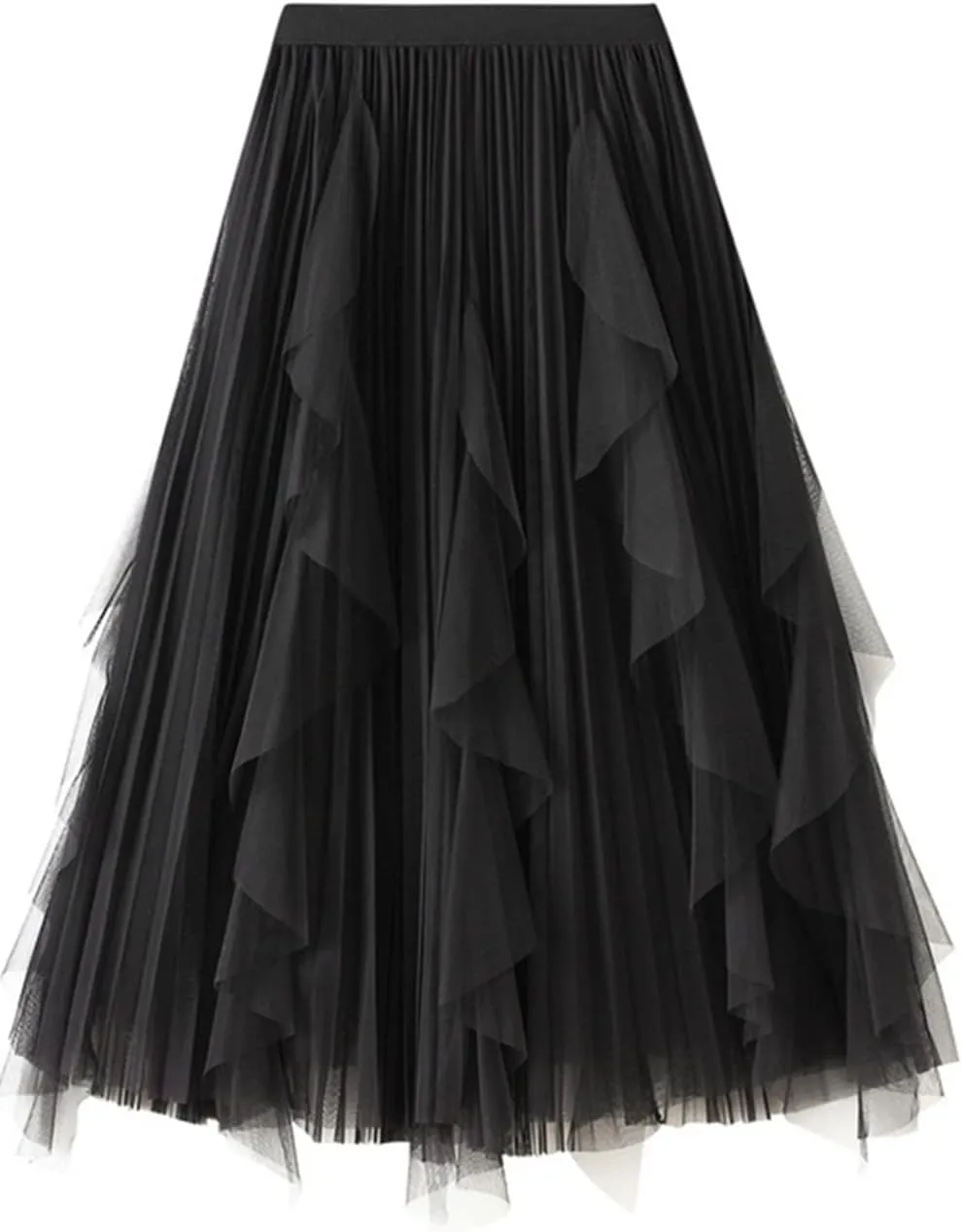 Women's A-Line Fairy Elastic High Waist Mesh Tutu Tulle Midi Skirt