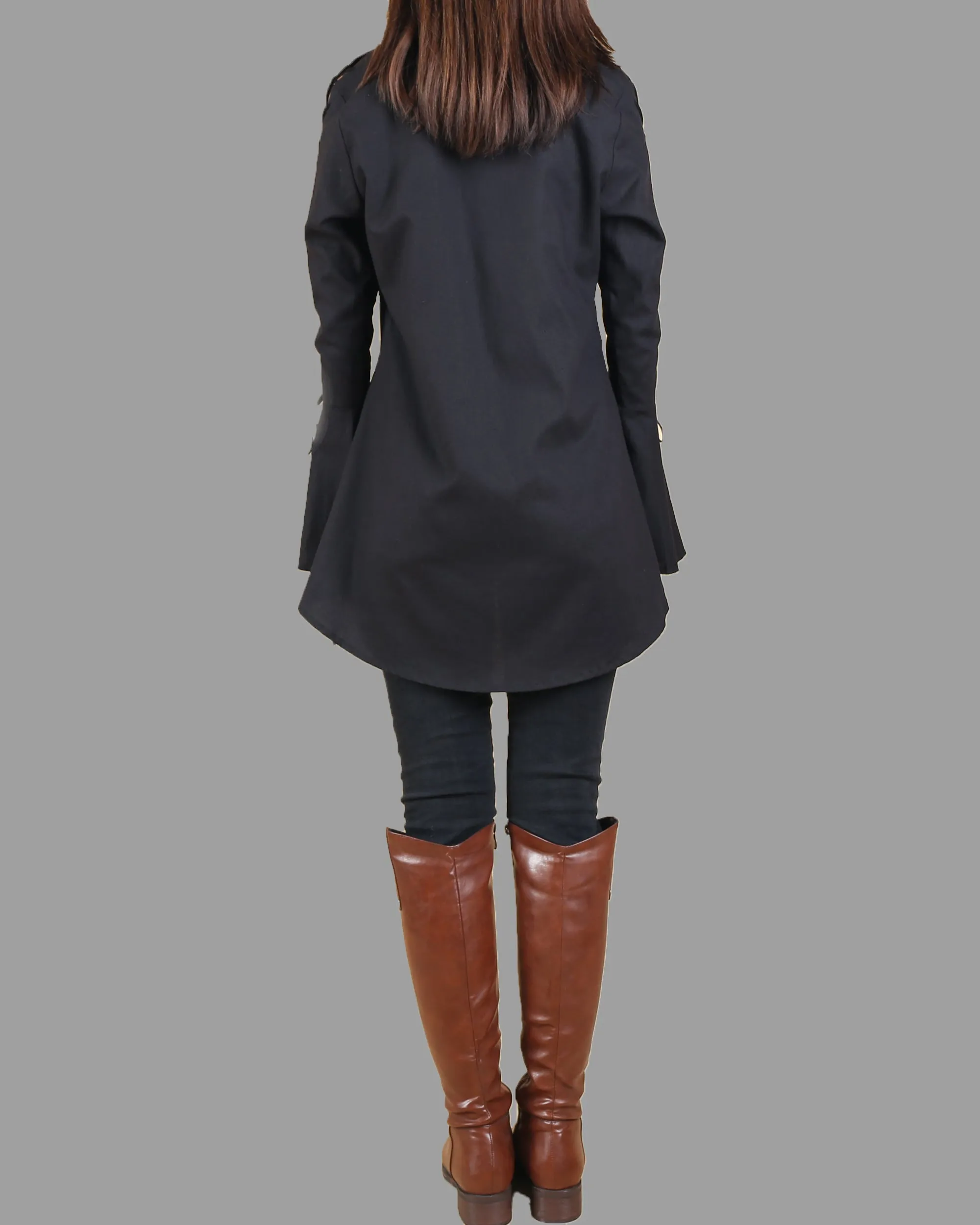 Women's Bell Sleeves Shirt Dress/Cotton Linen blouse/long sleeve shirt(Y20171a)