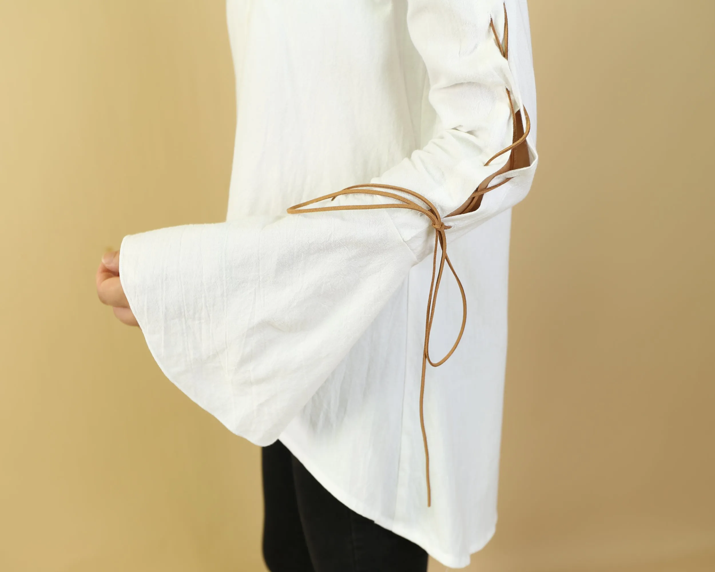 Women's Bell Sleeves Shirt Dress/Cotton Linen blouse/long sleeve shirt(Y20171a)