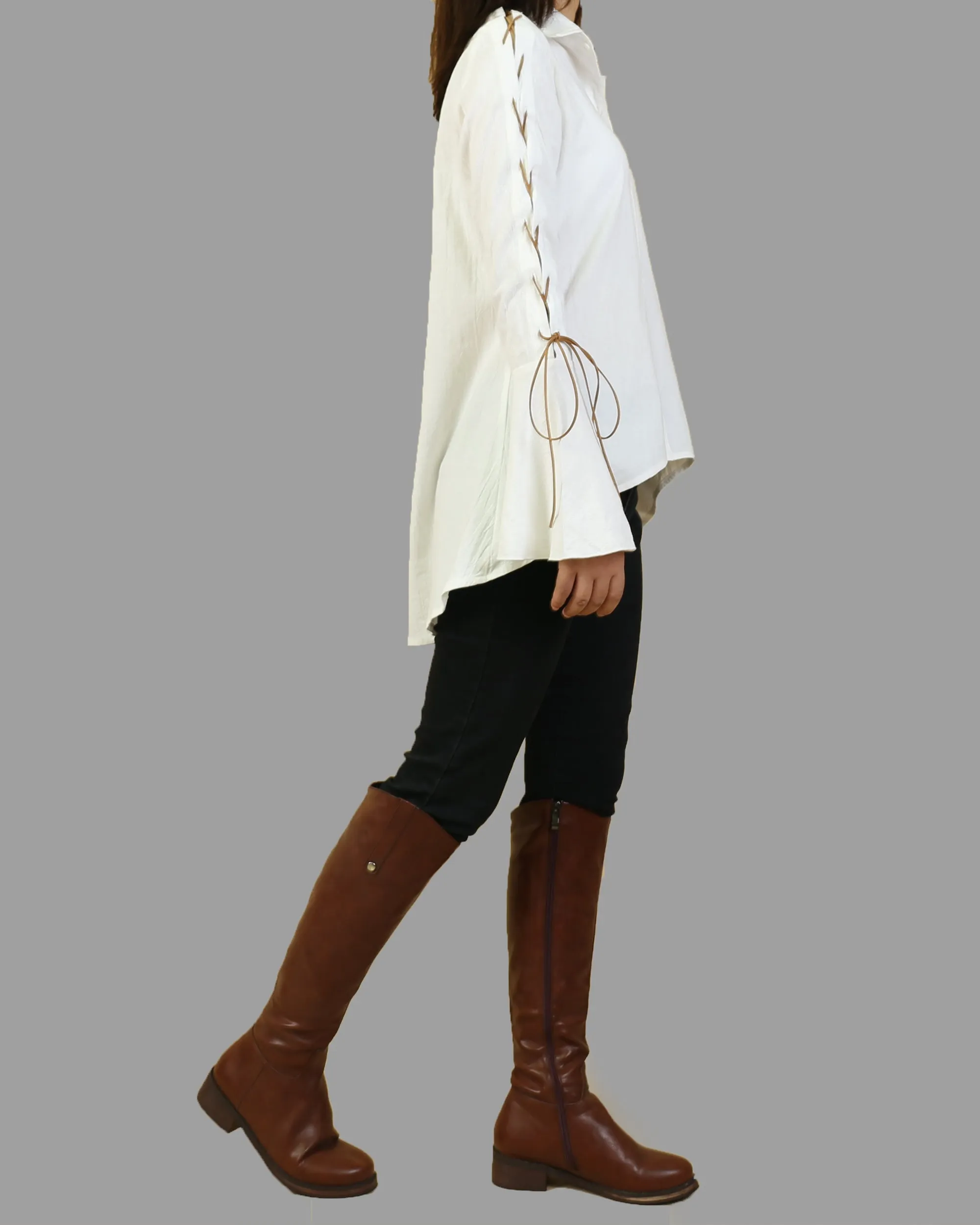 Women's Bell Sleeves Shirt Dress/Cotton Linen blouse/long sleeve shirt(Y20171a)