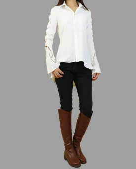 Women's Bell Sleeves Shirt Dress/Cotton Linen blouse/long sleeve shirt(Y20171a)