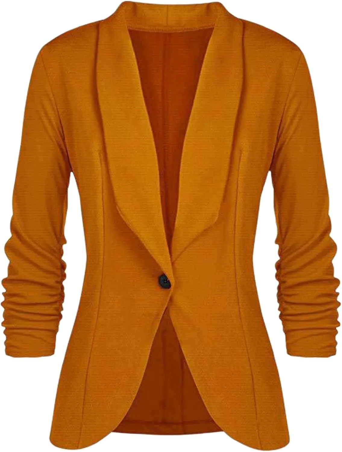 Women's Casual Blazer 3/4 Ruched Sleeve Lightweight Work Office Blazer One Button Open Front Business Suit Jacket