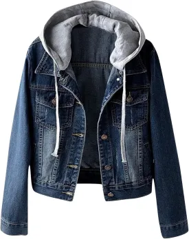 Womens Cropped Denim Jacket Button Down Jean Jacket Lightweight Trucker Coat Casual 3/4 Sleeve Tops with Pockets