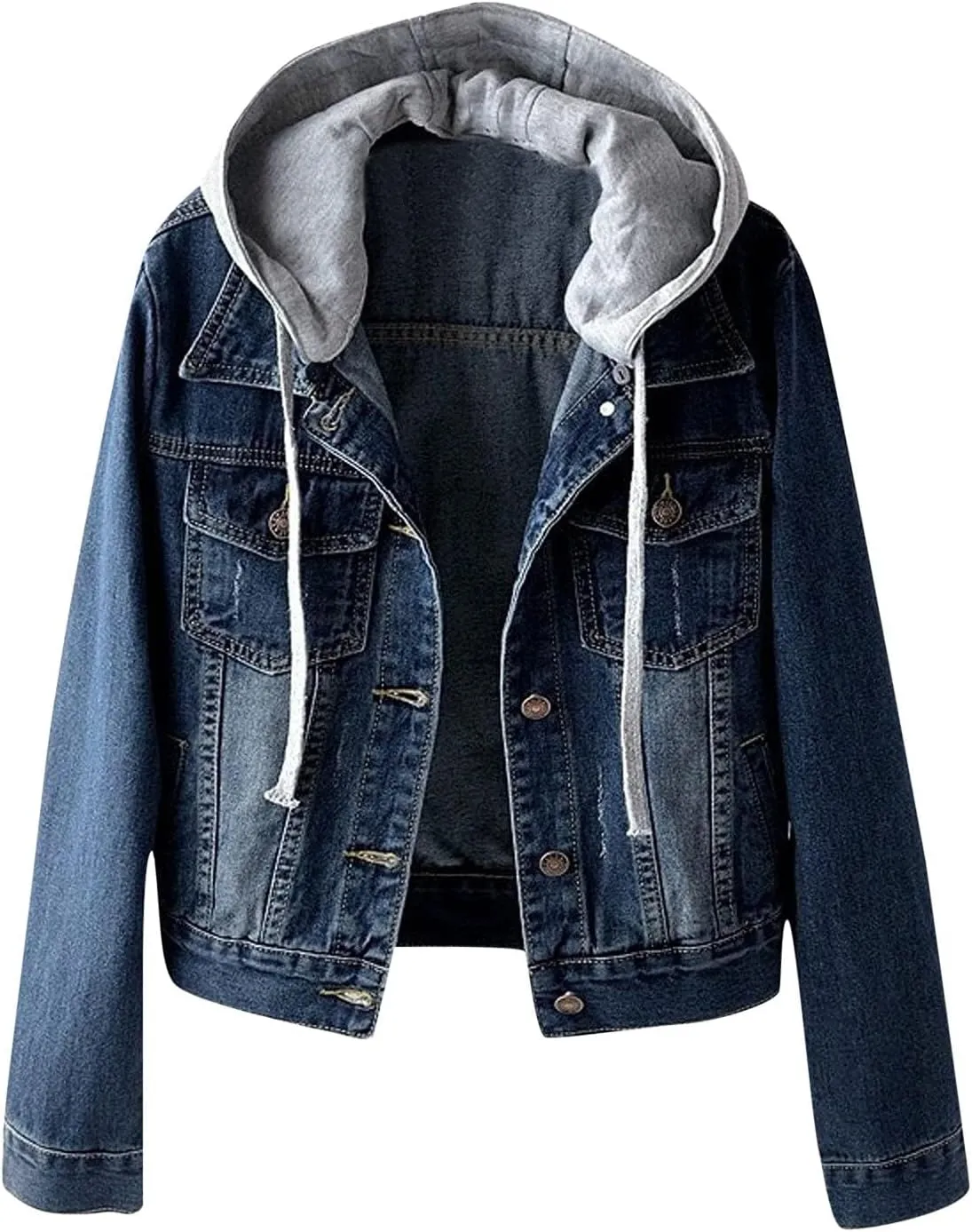 Womens Cropped Denim Jacket Button Down Jean Jacket Lightweight Trucker Coat Casual 3/4 Sleeve Tops with Pockets