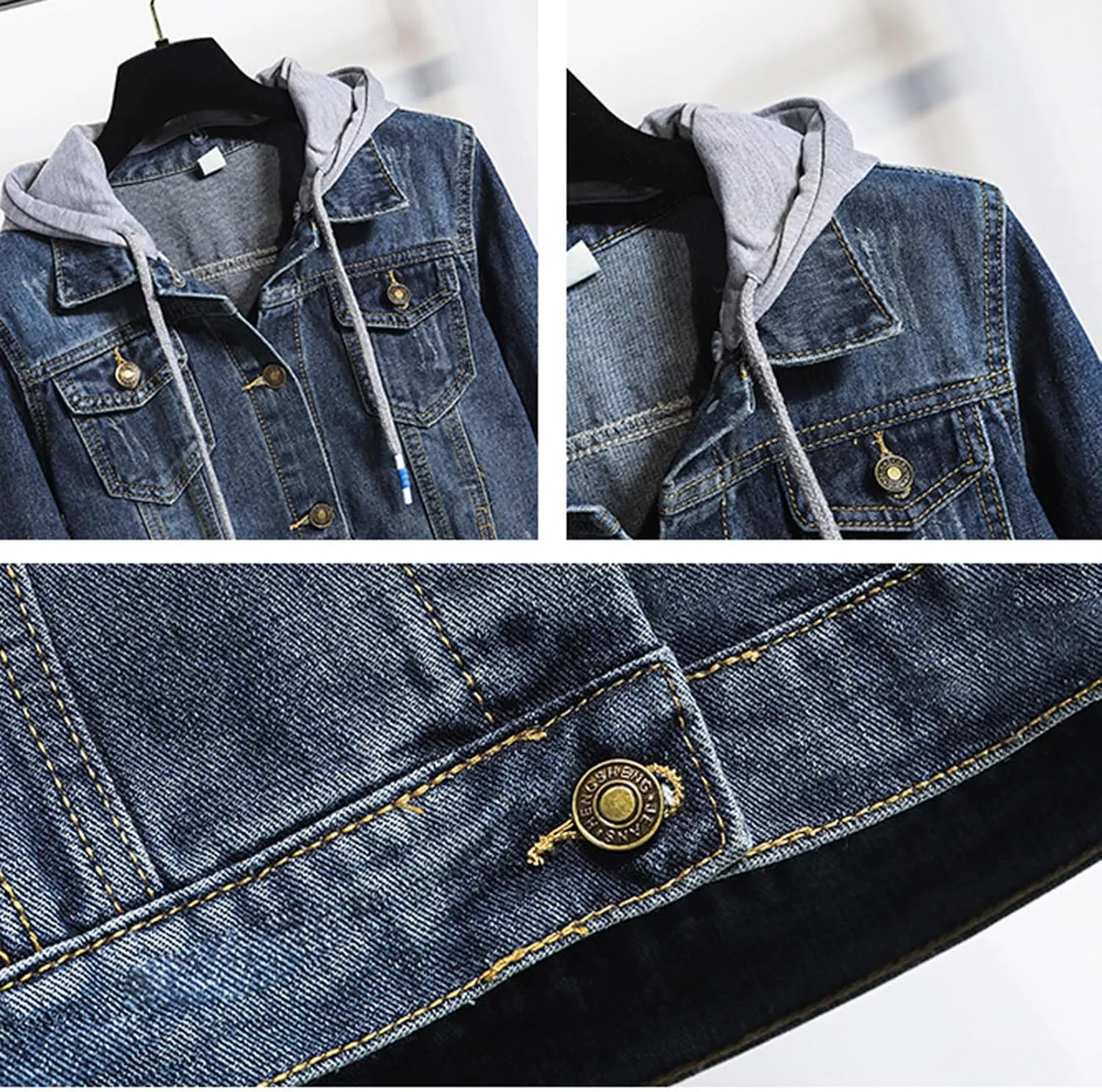 Womens Cropped Denim Jacket Button Down Jean Jacket Lightweight Trucker Coat Casual 3/4 Sleeve Tops with Pockets