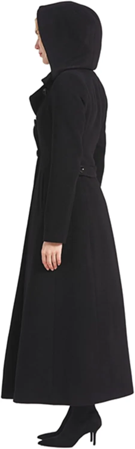 Women's Double Breasted Maxi Long Winter Wool Trench Coat Hooded Thick Warm Overcoats