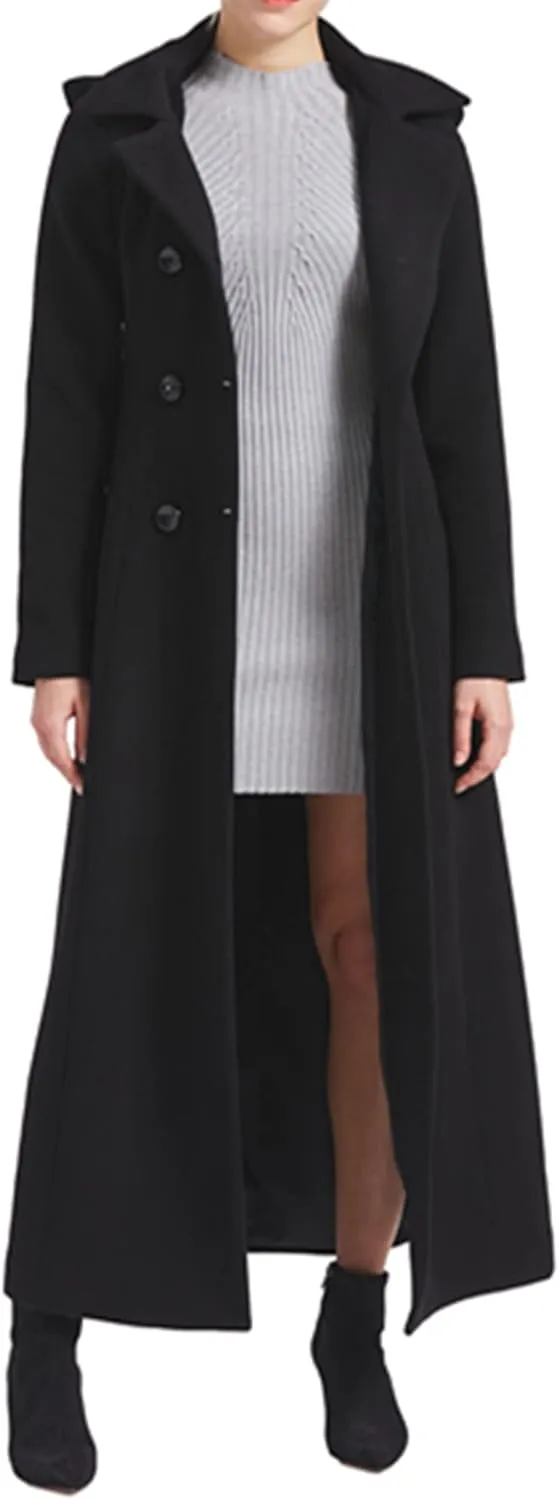 Women's Double Breasted Maxi Long Winter Wool Trench Coat Hooded Thick Warm Overcoats