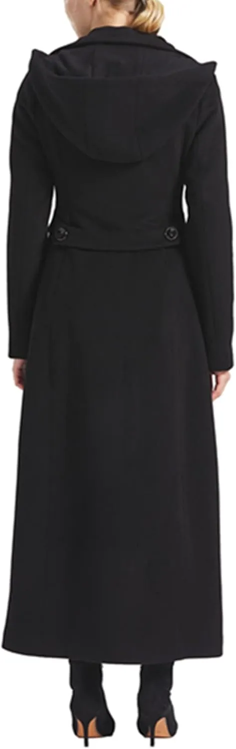 Women's Double Breasted Maxi Long Winter Wool Trench Coat Hooded Thick Warm Overcoats