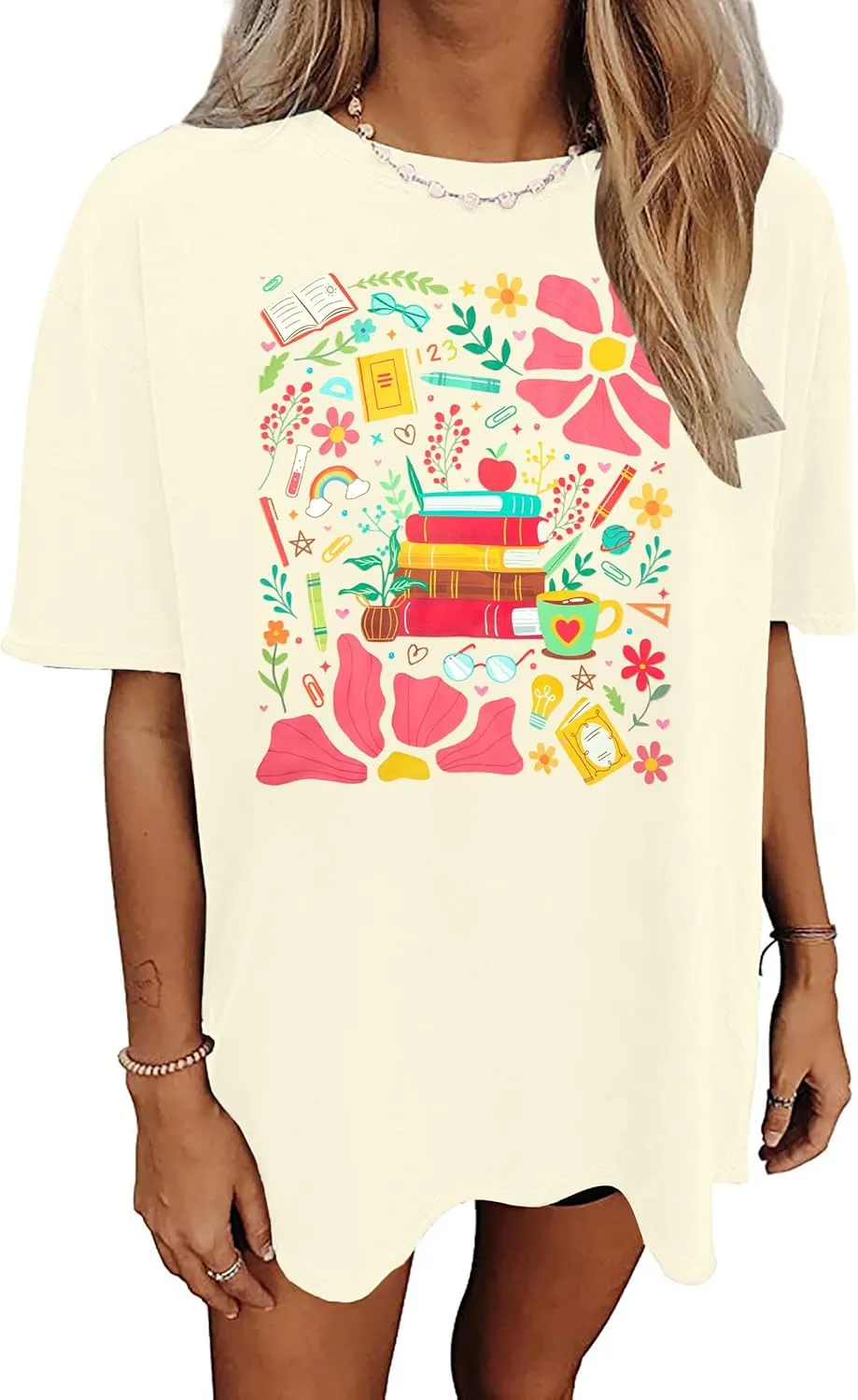 Womens Oversized Graphic Tshirt: Vintage Wildflower Shirt Boho Hiking T Shirt Nature Life Tee Summer Plant Tops