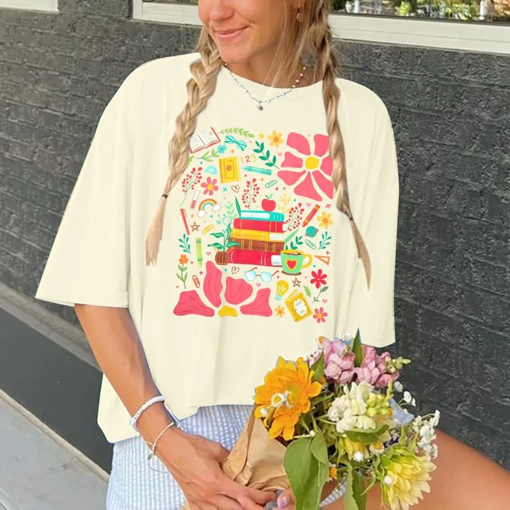 Womens Oversized Graphic Tshirt: Vintage Wildflower Shirt Boho Hiking T Shirt Nature Life Tee Summer Plant Tops