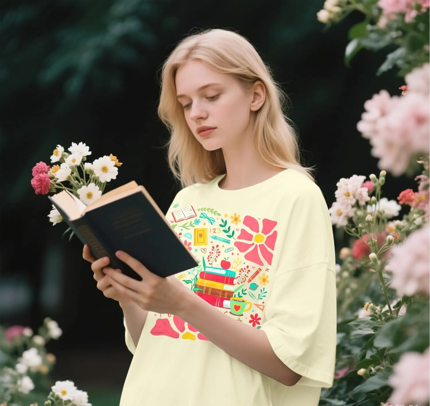 Womens Oversized Graphic Tshirt: Vintage Wildflower Shirt Boho Hiking T Shirt Nature Life Tee Summer Plant Tops