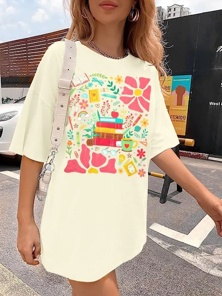 Womens Oversized Graphic Tshirt: Vintage Wildflower Shirt Boho Hiking T Shirt Nature Life Tee Summer Plant Tops