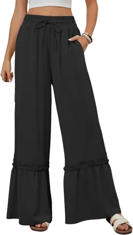 Womens Pants Loose Fit Trousers High Waist Pant Tiered Ruffle Flowy Swing Pants Summer Beach Trousers 2025