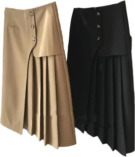 Women's Summer High Waisted Midi Skirt Solid Color A-Line Asymmetric Pleated Skirt